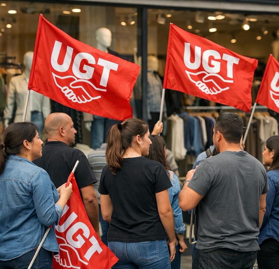 Movilización de personas con banderas de UGT
